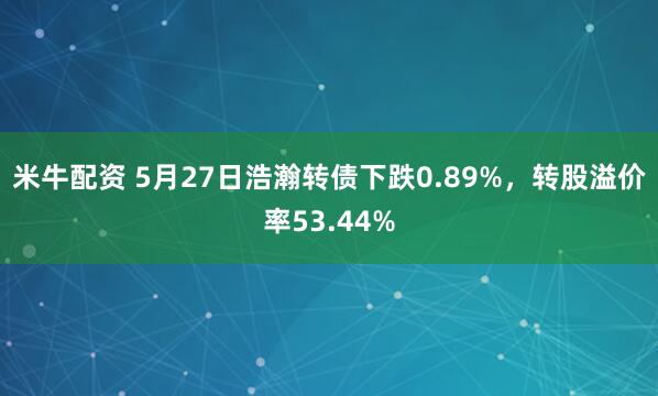 米牛配资 5月27日浩瀚转债下跌0.89%，转股溢价率53.44%
