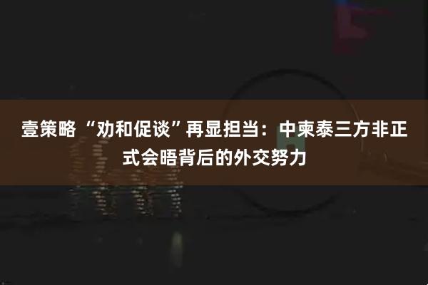 壹策略 “劝和促谈”再显担当：中柬泰三方非正式会晤背后的外交努力